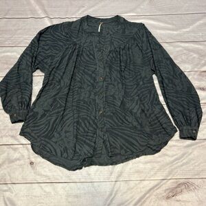 Free People Dark Green Button Down Shirt Oversized Women’s Small